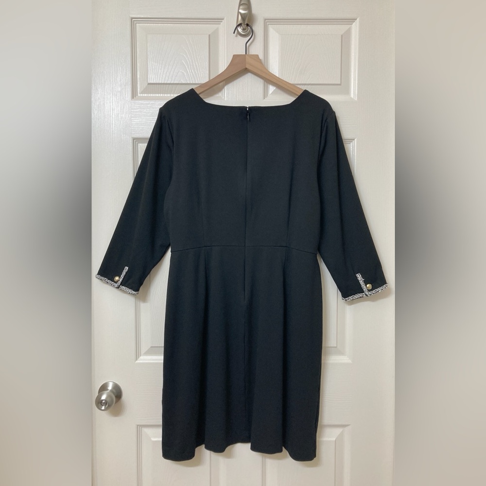 Talbots Black Ponte Knit Long Sleeve Tweed Trim A-line Dress 16 Office Academia - Picture 4 of 7